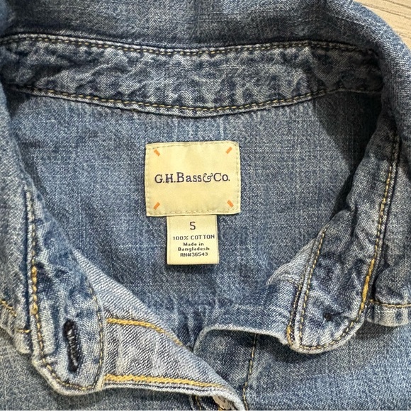 GH Bass & Co Blue Cotton Denim Western Button Down Shirt Short Sleeve Sz S USA - Picture 7 of 7